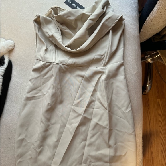 prettylittlething Cream Cowl Neck Bandeau Corset Midi Dress - Picture 3 of 4